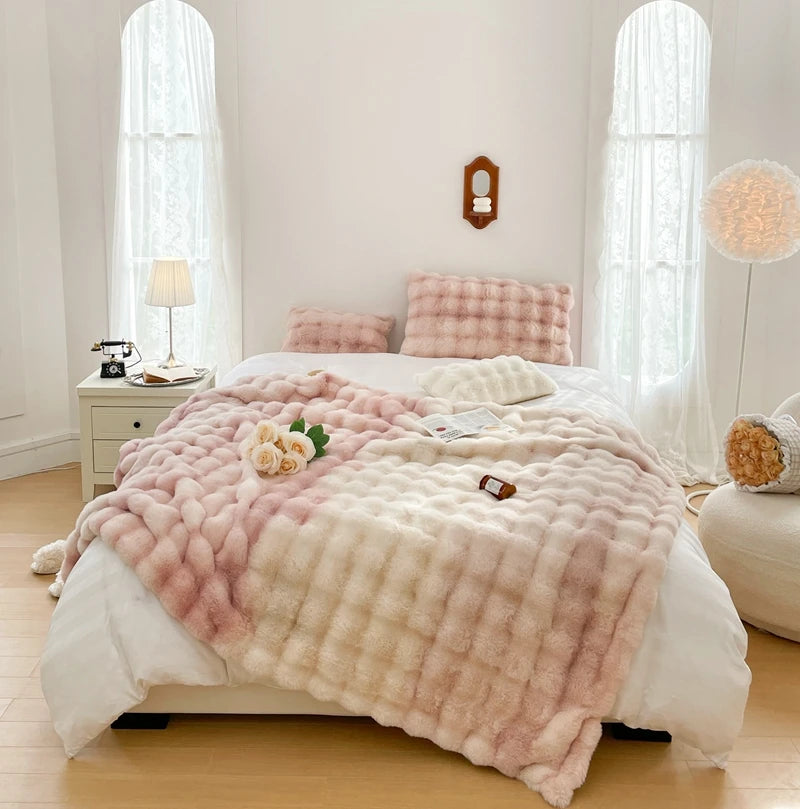 Faux Fur soft Throw Blanket warm winter Plush Bedspread on the bed plaid sofa cover Gradient blankets for living room bedroom