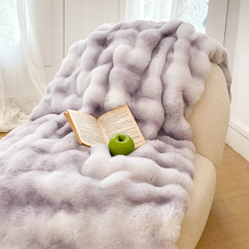 Faux Fur soft Throw Blanket warm winter Plush Bedspread on the bed plaid sofa cover Gradient blankets for living room bedroom