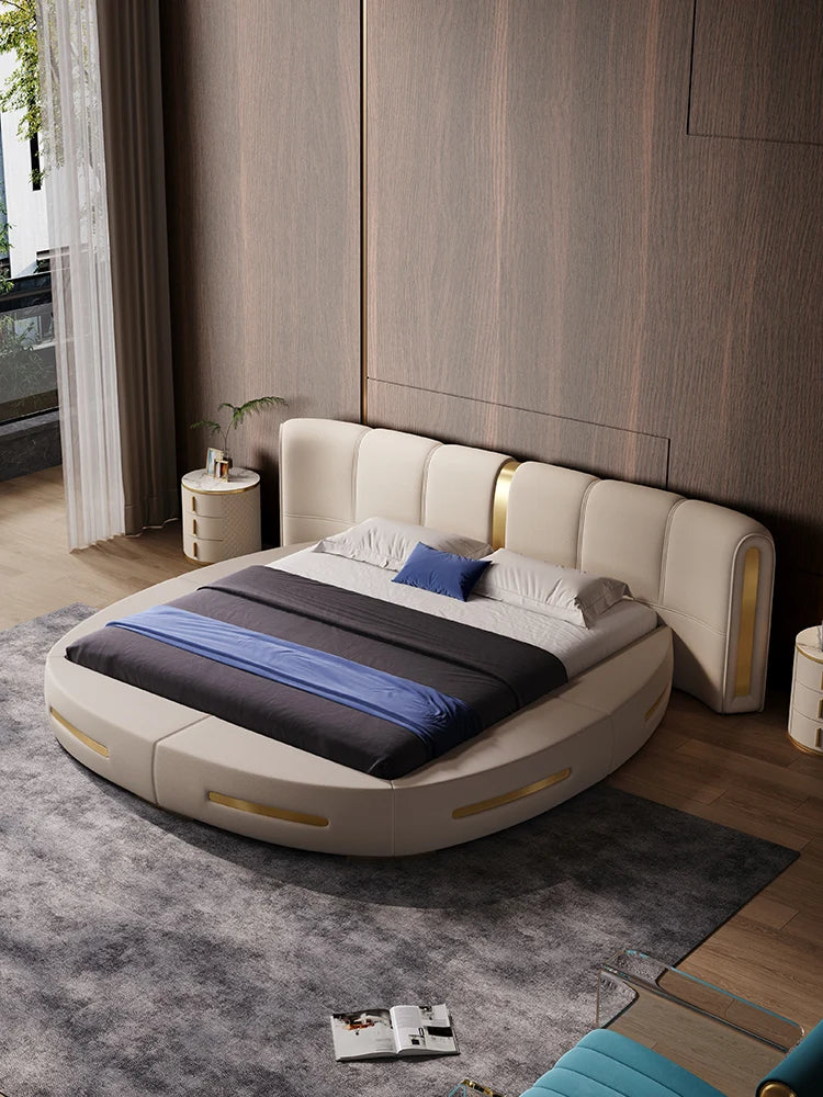 Italian light luxury leather bed master bedroom high-end minimalist 2-meter round bed