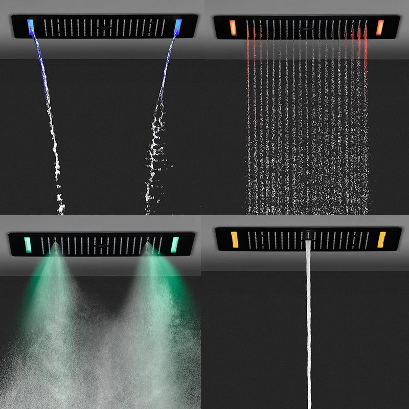 Music 6 Functions Shower Set Bathroom LED Massage Rain Column Mist Water Body jets System Black 800x380mm