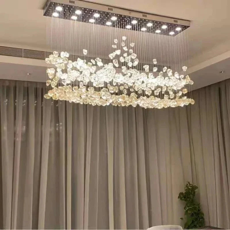 Modern Stone Crystal LED Chandelier For Hotel Hall Villa Large Luxury Cristal Lighting Fixtures Indoor Home Decor Hanging Lamps