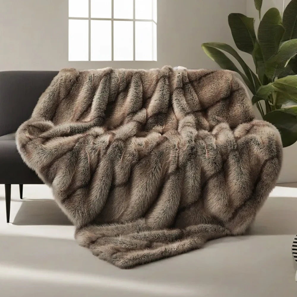 Faux Fur Blanket Luxury Throw Blanket Winter Thick Warm Sofa Blankets Bed Plaid Bedspread on the Bed Home Decora