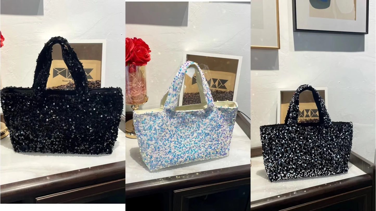 Fashion Modern Silver Bling Sequins Designer Bags Luxury Portable Armpit Large Capacity Tote Womens Bag Shopping Purse