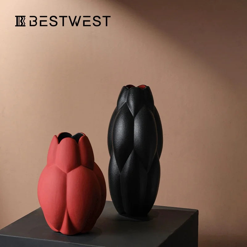 Model Room High Temperature Porcelain Decoration Creative Exhibition Hall Ceramic Large Vase Soft Ornaments Light Luxury