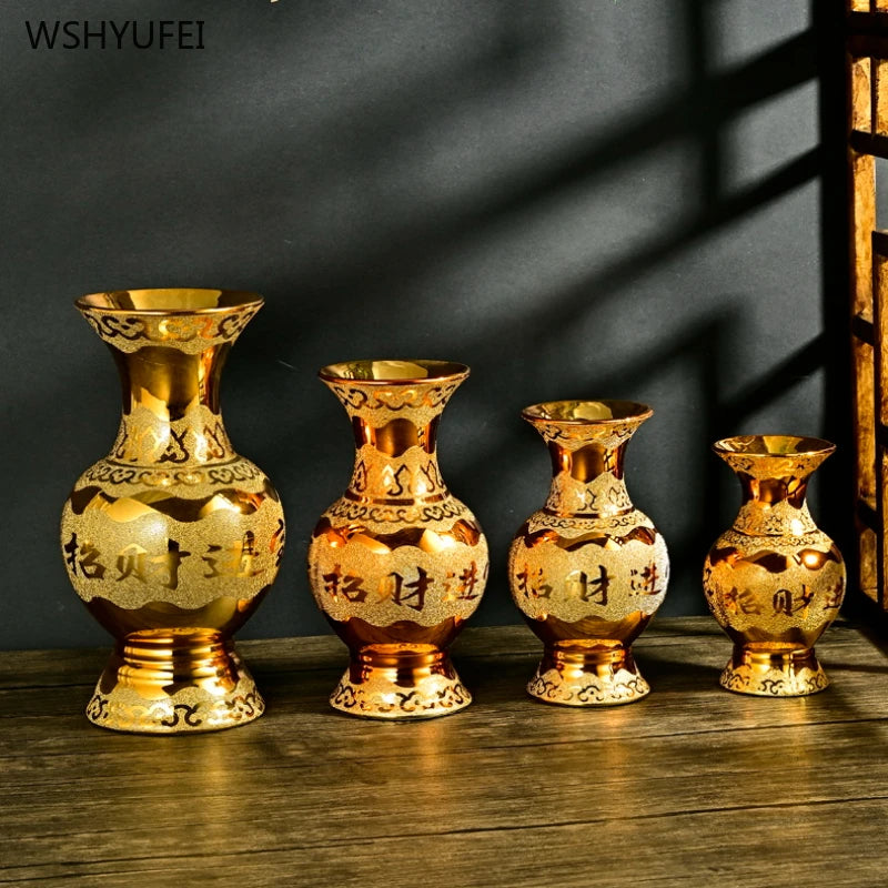 Stainless steel golden vase ceramic vase Buddhist hall and Buddhist utensils Offering Buddha Vase living room home decoration