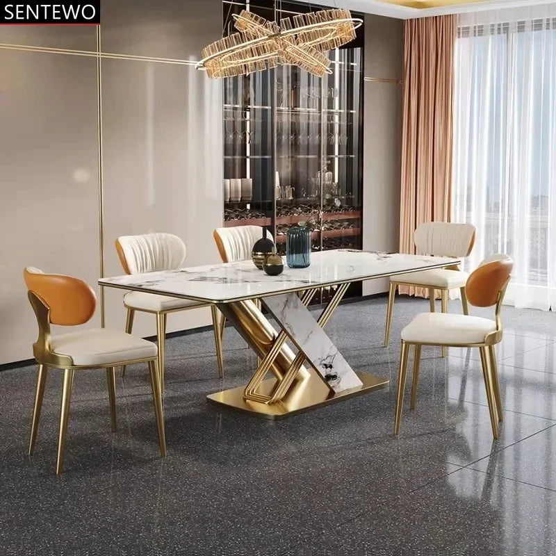 Modern Slate Dining Table and 4 Chairs Set Luxury Gold Base Stainless Steel Base Mesa Com 6 8 Cadeiras De Jantar Esstisch Silla