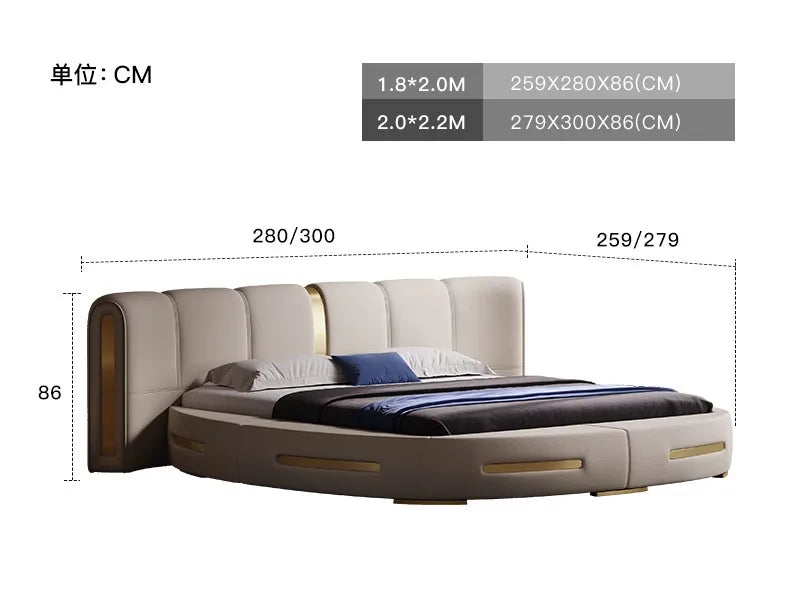 Italian light luxury leather bed master bedroom high-end minimalist 2-meter round bed