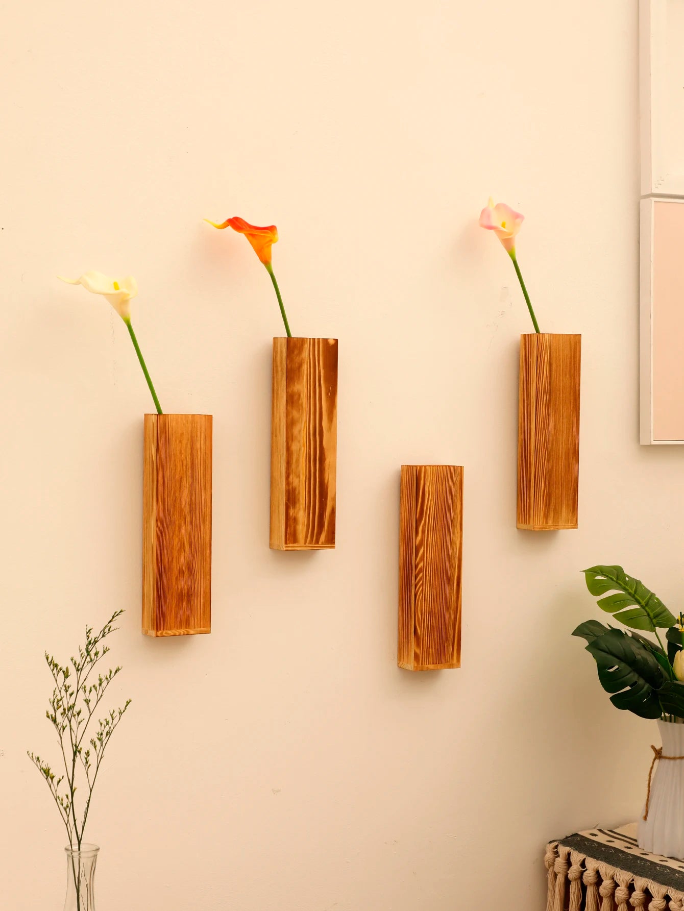 Wood Wall Vase Wooden Hanging Planter Holder for Dried Flowers and Artificial Greenery Plants Farmhouse Wall Hanging Decor Gift