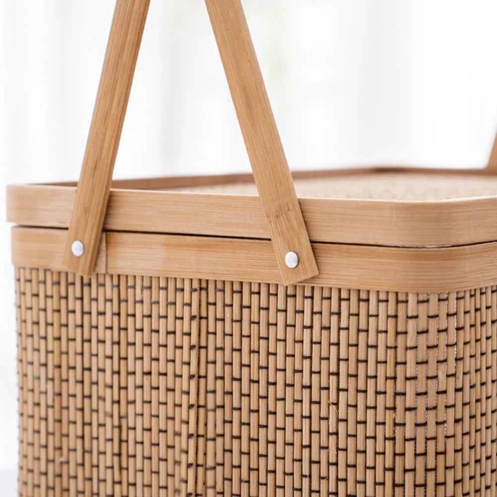 Woodchip Picnic Basket Woven Storage Basket Empty Wicker Basket Rattan Egg Container Organizer Bins Moon Cake Box 2