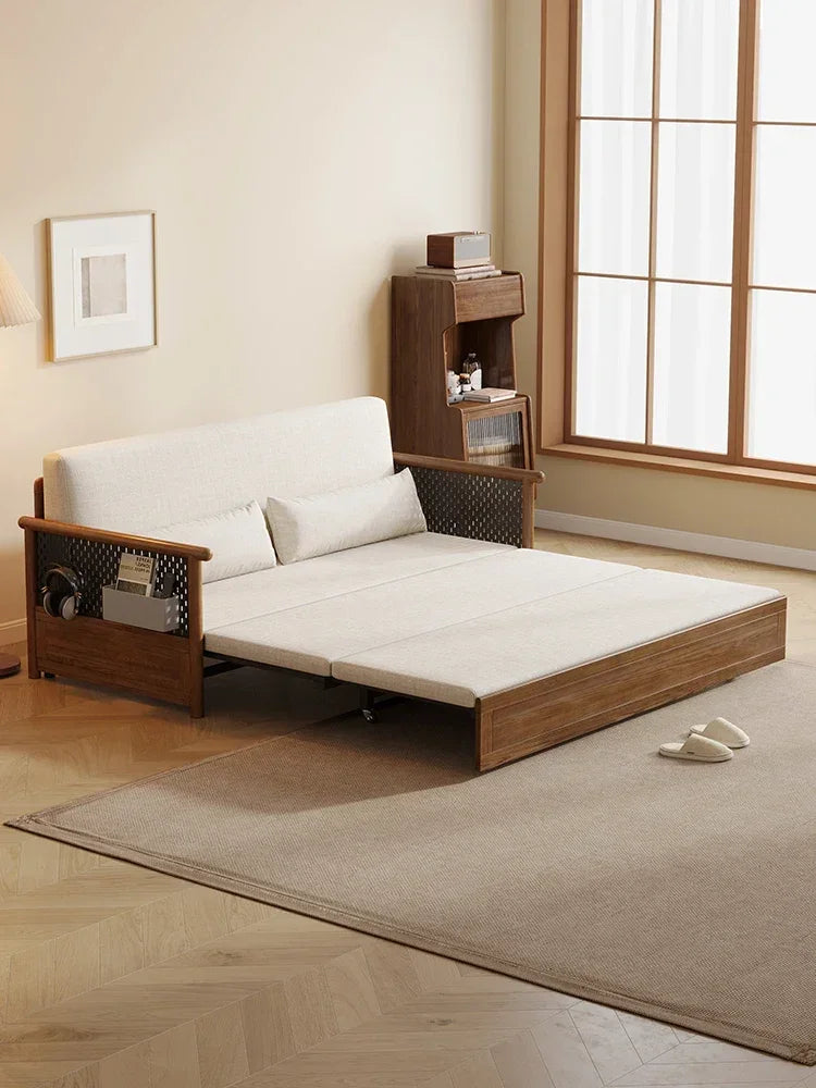 bed Solid wood sofa , living room, push-pull , simple household small family sofa, net red multifunctional folding Arhat