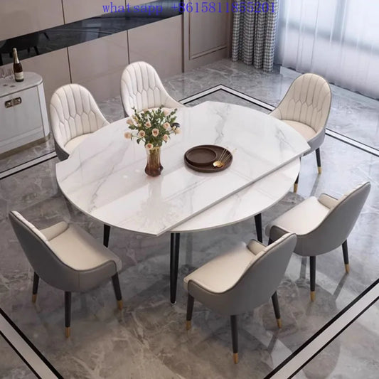 Modern minimalist round dining table Retractable chair White dining table manger home furniture  comedores de 6 sillas