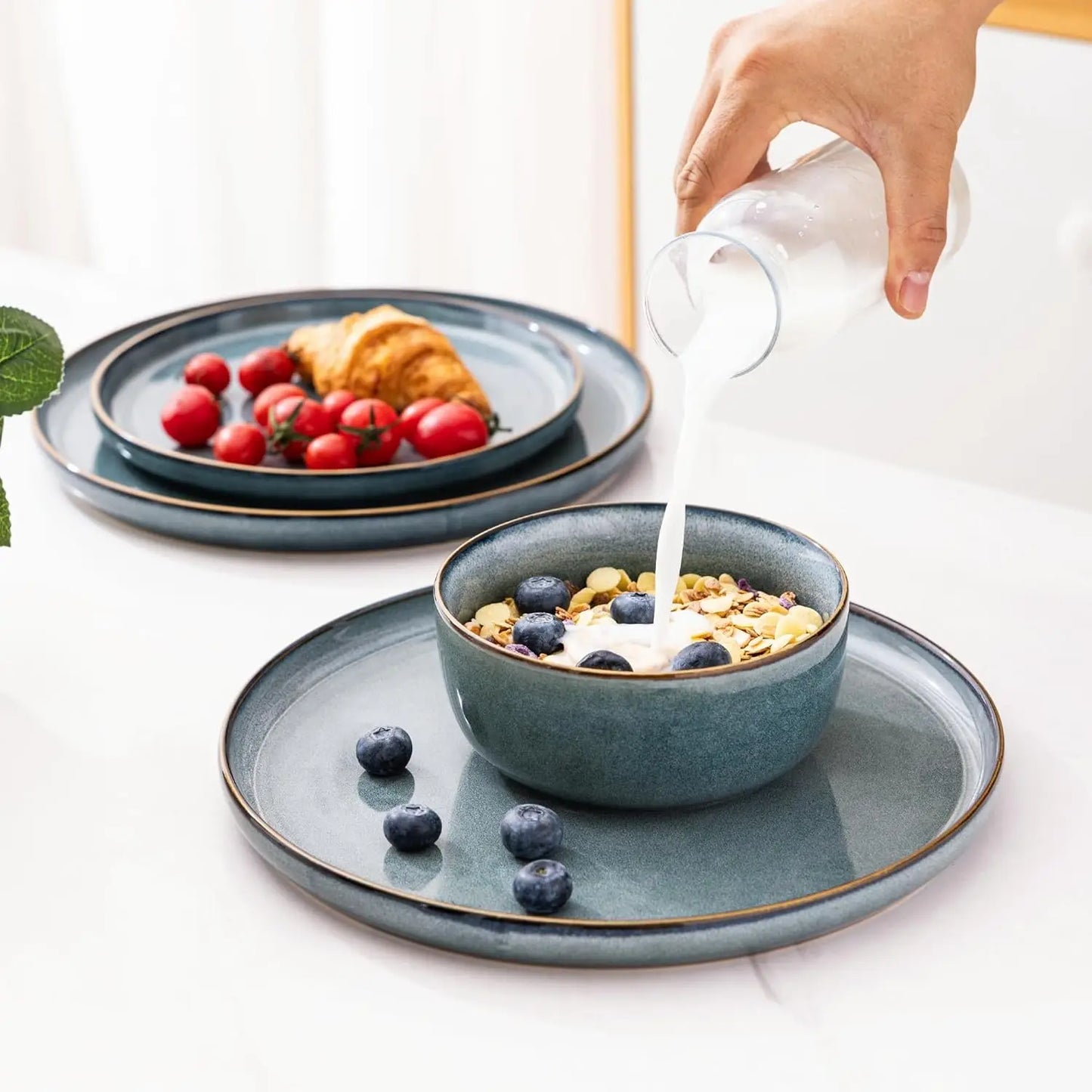 Stoneware Plates and Bowls Sets, Chip and Scratch Resistant Dishes, Dishwasher