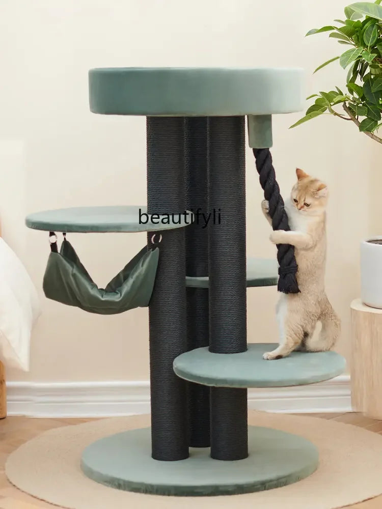 Large Luxury Cat Climbing Frame Nest Cat Tree Integrated Climber Villa Solid Wood Scratching Post Hammock Pet Toy