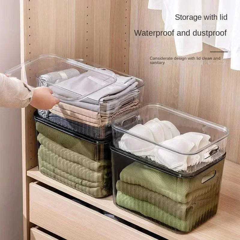 Light Luxury Desktop Cosmetic Plastic Drawer With Lid Wardrobe Sundries Toy Storage Box Transparent Storage Basket With Handle