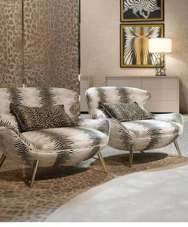 Italian Light Luxury Armchair New Tiger Pattern Classical Leisure Chair Armrest Villa Living Room Art furniture