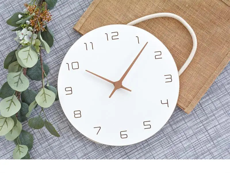 Wall Clock  Silent Non Ticking Wood Wall Clocks Battery Operated Wooden White Modern Simple Minimalist Hanging Wall Clock