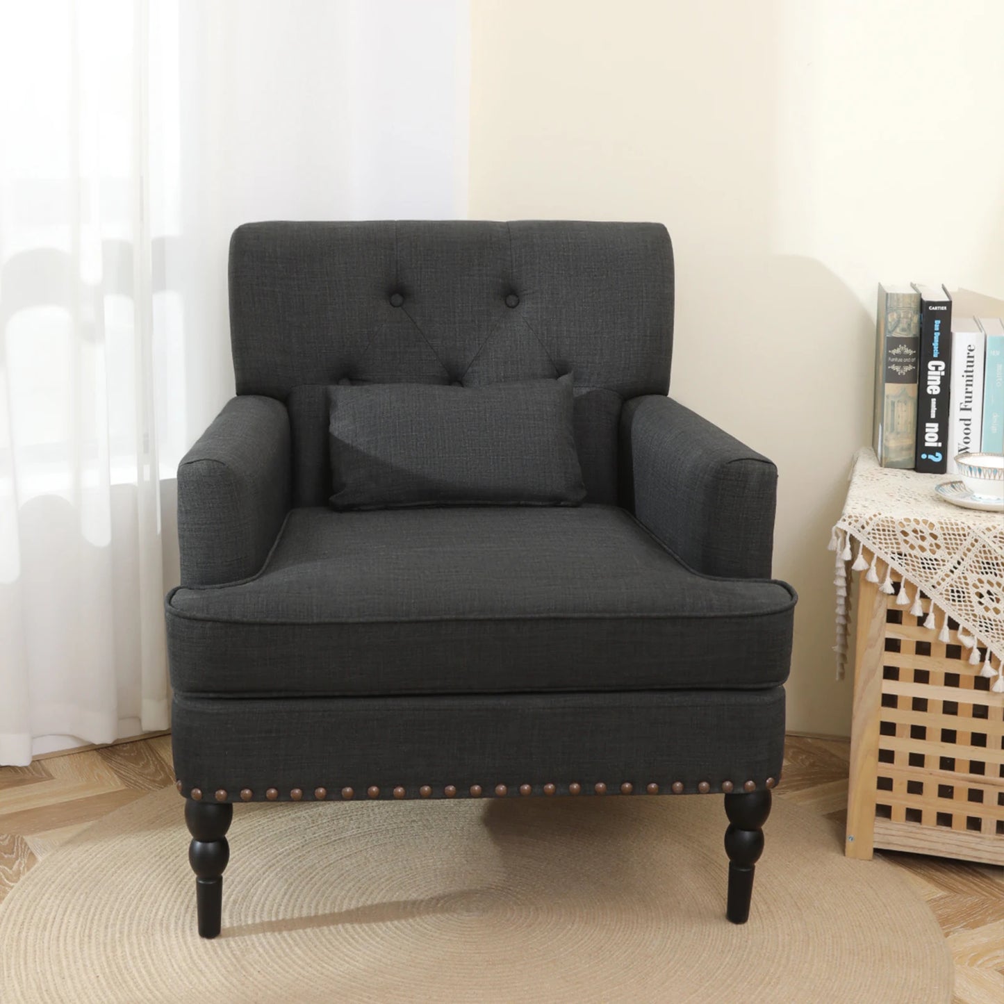 GERICCO Accent Chair for Living Room Comfy Club Chair with Pillow Lazy Sofa Button Tufted Rivet Armchair Luxury Nordic Furniture