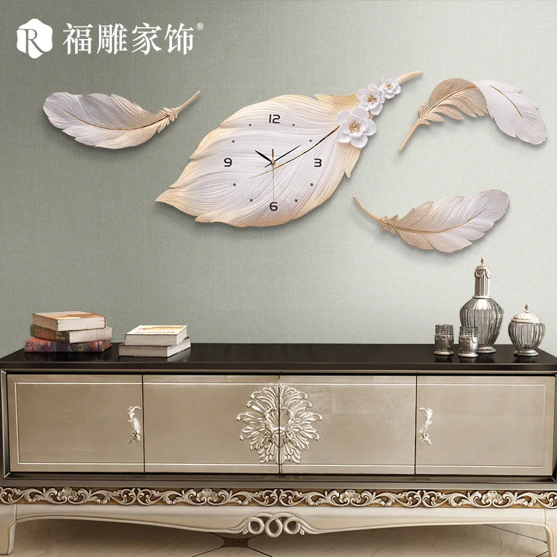 Creative 3d Feather Clock Warm Decoration Wall Watch Living Room Fashionable Modern Minimalist Clock