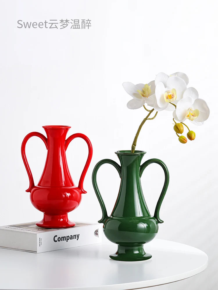 Copenhagen Light Luxury Retro French Ceramic Flower Vase With Advanced Sense Emerald Home TV Cabinet And Living Room Display