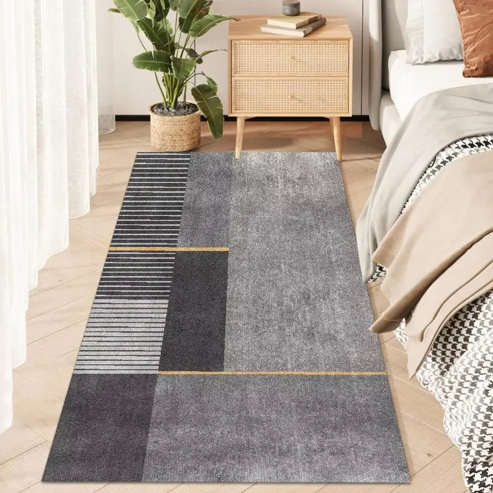 Nordic Geometric Bedside Rugs Light Luxury Striped Bedroom Decorative Floor Mat Modern Cloakroom Rug Rectangular Lounge Carpet