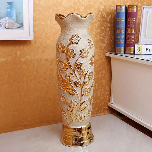 Decorative flowers vases luxury Living room Wedding large floor plant Vase ceramic gold vintage high maceteros ornament OA50HP