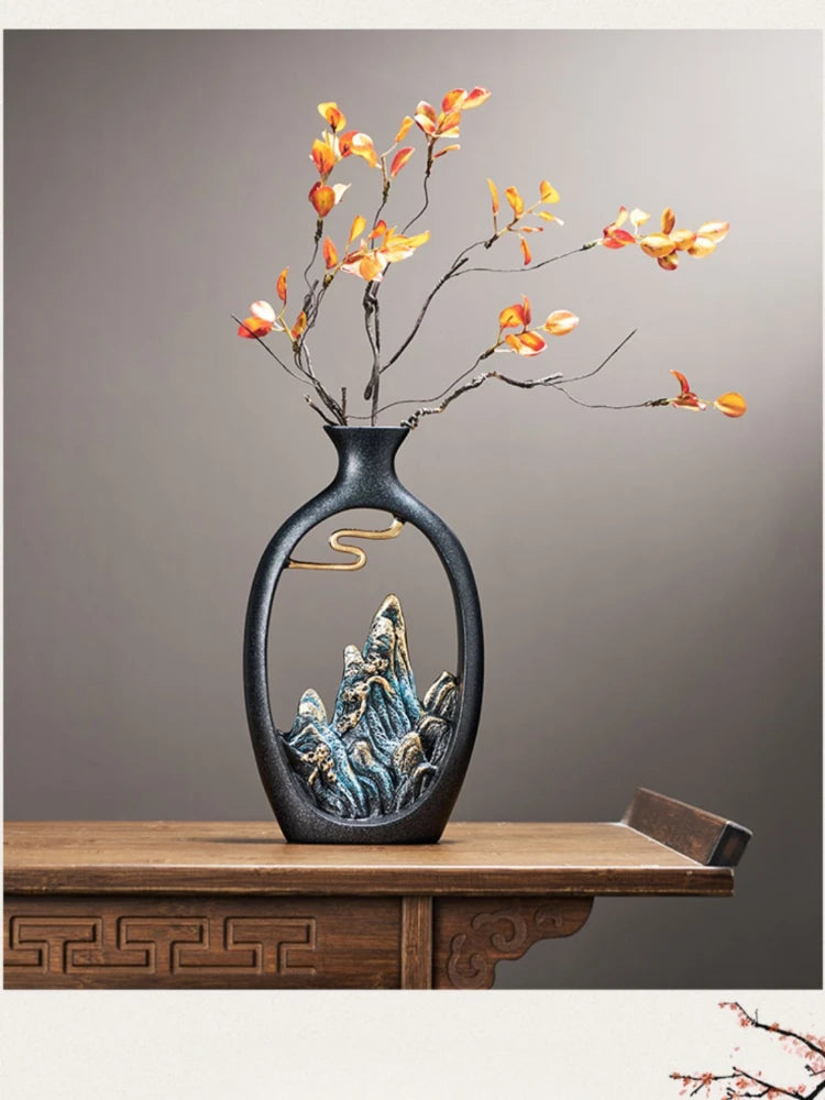 Chinese-style Living Room Desktop Flower Vase, Light Luxury High-end Dried Flower Decorations, High-end Office Decorations