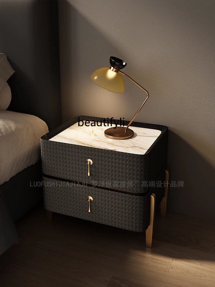 Bedside Table Light Luxury High-Grade Solid Wood Stone Plate Chest of Drawers Modern Simple Home Bedroom Bedside Cabinet