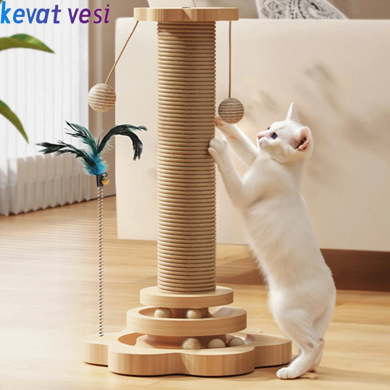 Sisal Scratching Post for Cat Solid Wood Cats Turntable Durable Kitten Claw Grinder Training Toy Wear-resistant Cat Scratcher