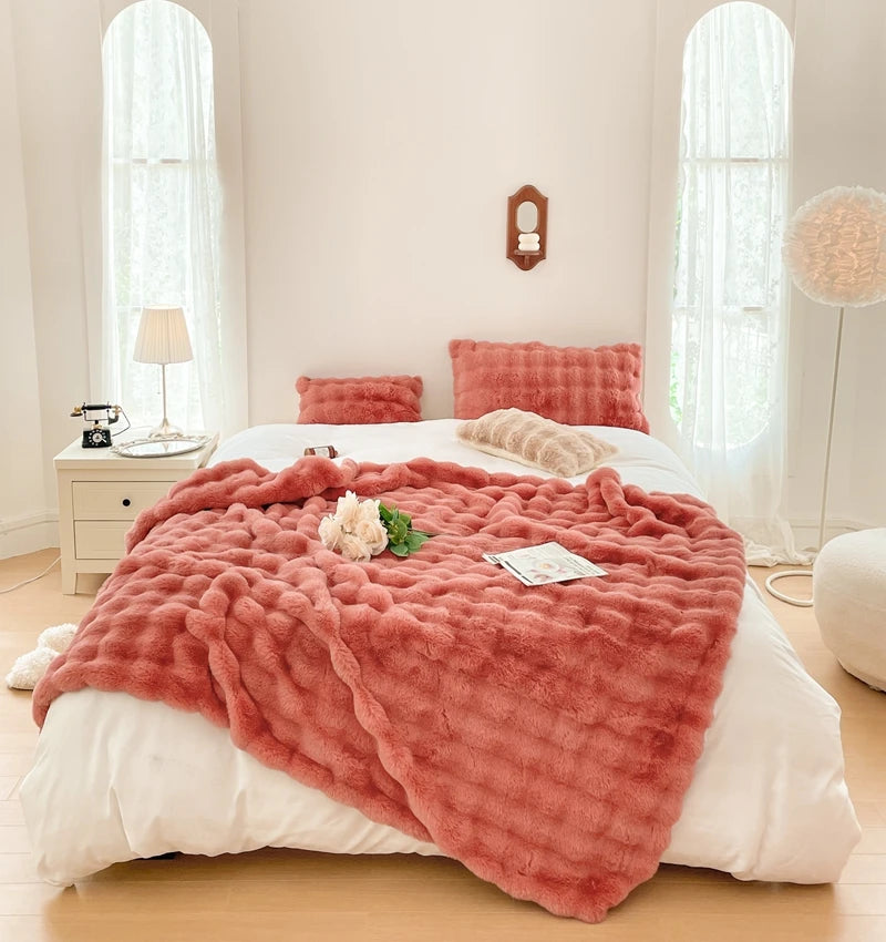 Faux Fur soft Throw Blanket warm winter Plush Bedspread on the bed plaid sofa cover Gradient blankets for living room bedroom