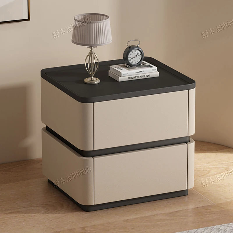 Italian Simple Modern Solid Wood Nightstand Luxury PU Leather Creative Bedroom Narrow Bedside Table Muebles Home Furniture WKNS