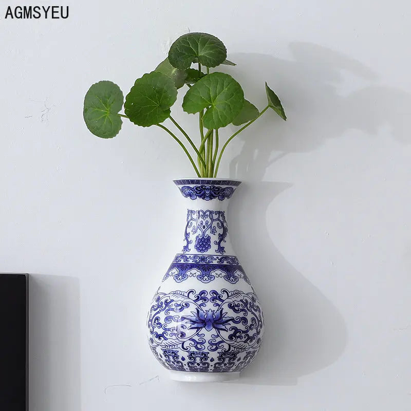 Ceramic vase antique blue and white porcelain flower arrangement vase living room home accessories wall hanging vases flower pot