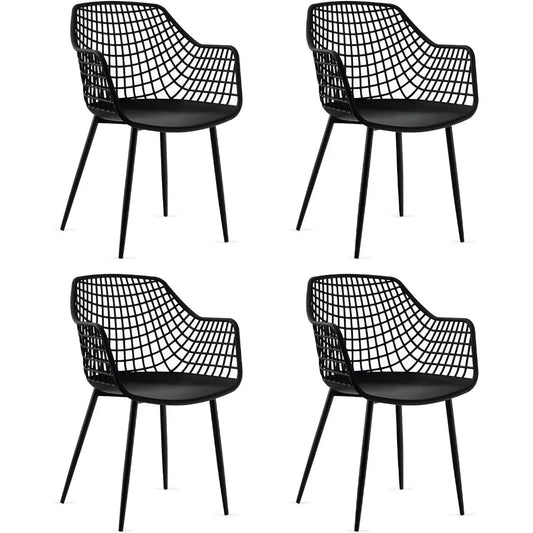 Modern Dining Chairs Set of 4 - Black Arm Chair with 15" High Backrest, Powder-Coated Metal Legs, Anti-slip Foot Pads