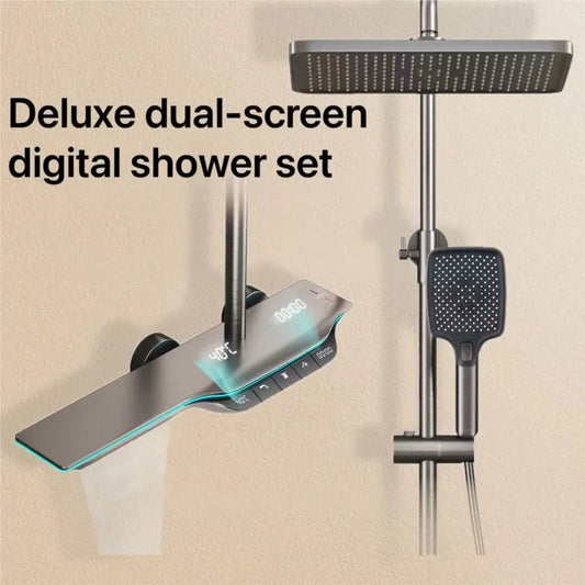 New Luxury Smart Digital Display Shower Set With Ambient Light Piano Keys Bathroom Brass Thermostatic Pressurized Shower Set