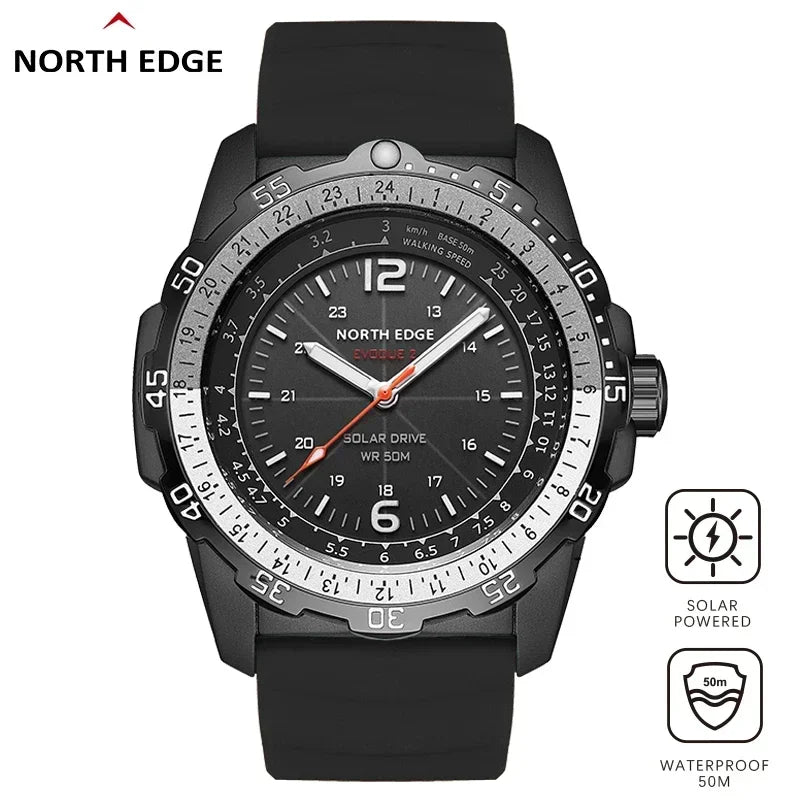 NORTH EDGE EVOQUE 2 Men Digital Military Watch Waterproof 50M Men's Sport Wristwatches Solar Power Luminous Enviormentally Clock