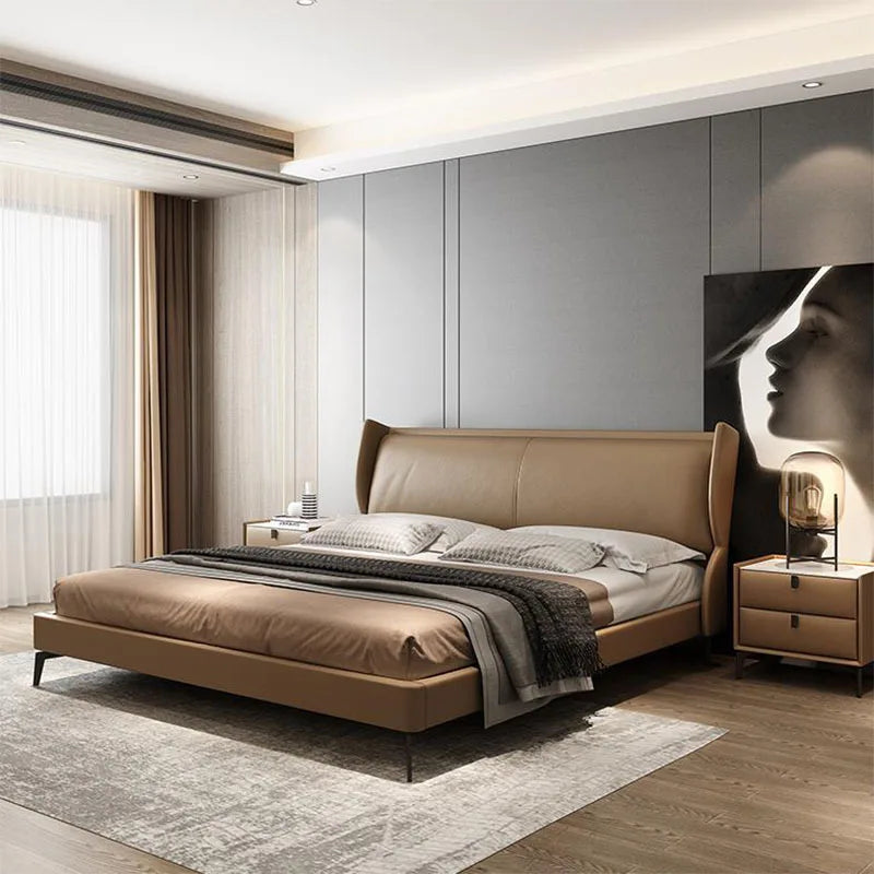 Minimalist Leather Bed Bedroom Furniture Small Family 1.8m Double Bed Italian Simple Master Bedroom 2022 New Leather Bed