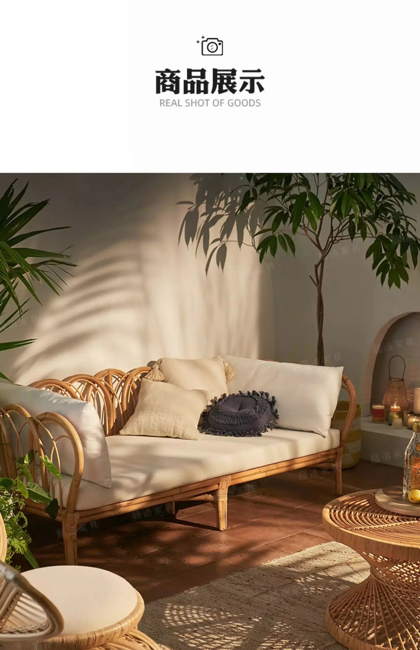 Rattan Sofa Nordic Combination B & B Living Room Modern Real Rattan Small Apartment Single Three-Person Leisure Rattan Chair