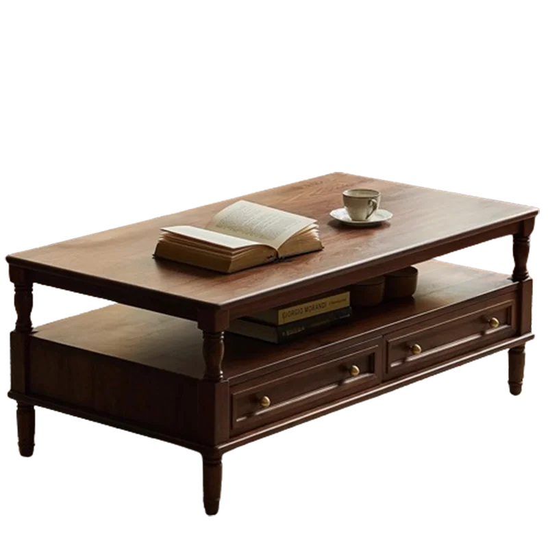 Black Walnut Retro Coffee Table Storage Design Modern Wood Coffee Table Simple Drawer Mesa De Centro De Sala Home Furniture