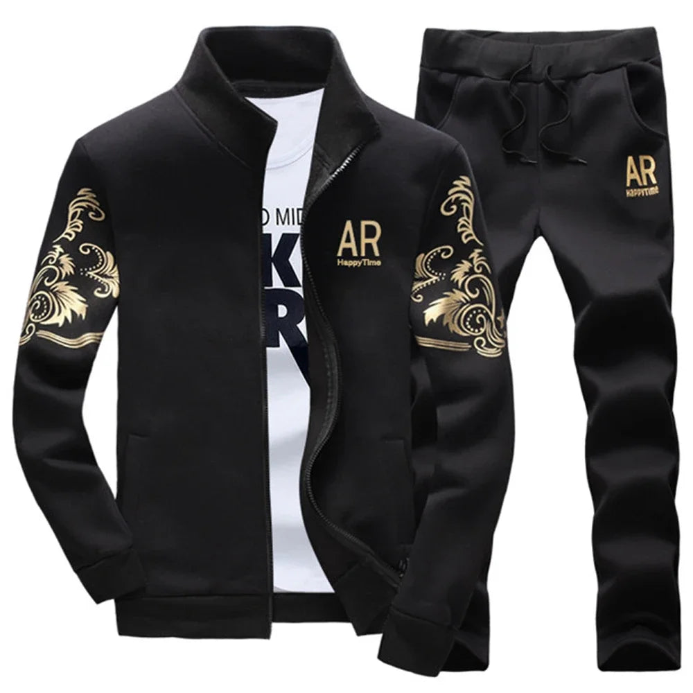 2024 New Men's Tracksuit Fleece Jacket and Sweatpants 2 Piece Set Spring Autumn Sports Suit Long Sleeve Sets Men Sweatsuit Warm