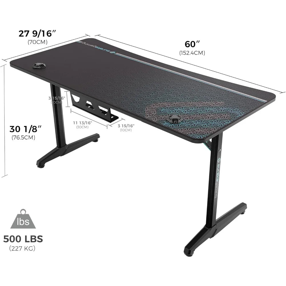 60 Inch Gaming Desk with Full Mouse Pad, Large Home Office Curved Computer Desk for 3 Monitors with Cup Holder