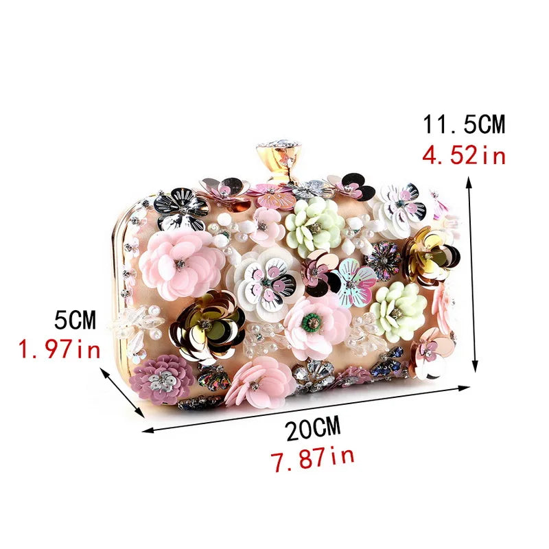 Fashion Women Bags Flower Diamonds Embroidery Small Clutch Luxury Lady Handbags Evening Bags New Arrival Chain Shoulder Purse