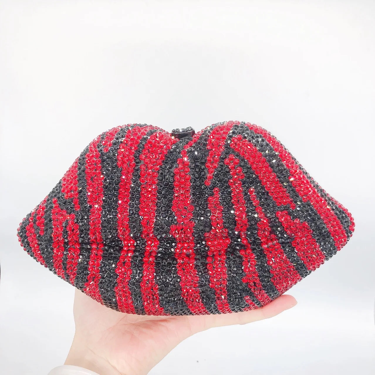 Red/Black Mouth Crystal Evening Clutches Fashion Women Diamond Zebra Pattern Wedding Purse WHTUOHENG Prom Handbag Party Purse