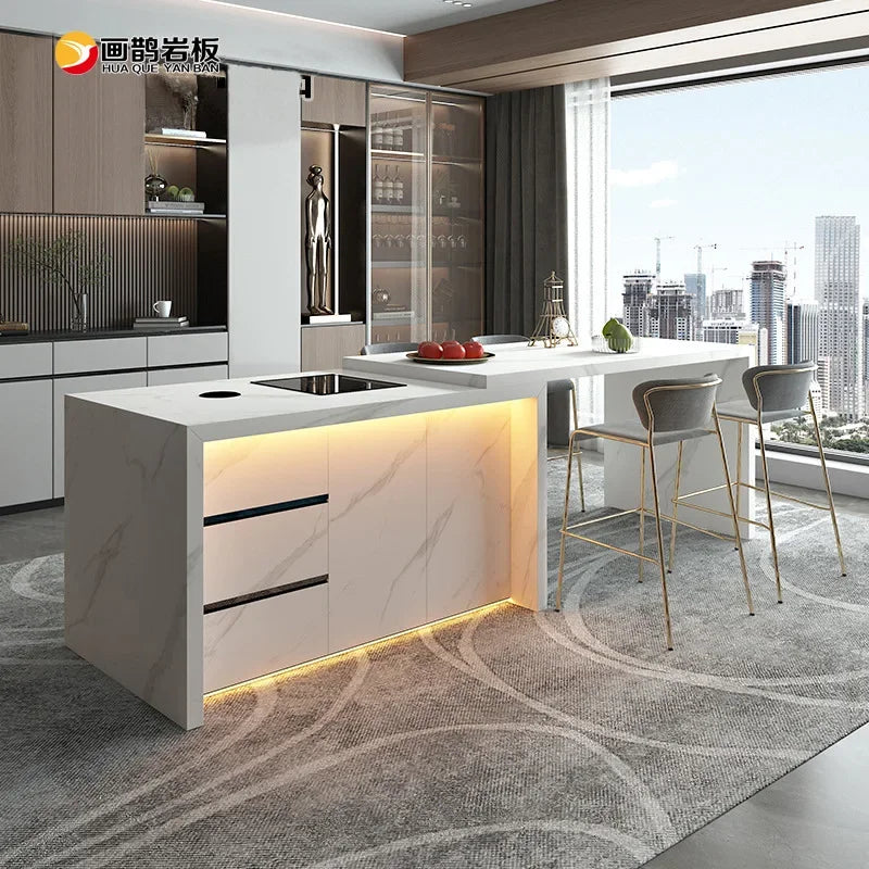 Modern Luxury Rock Plate Island Table and Dining Table Integrated Household Living Room, High end Bar Counter, Kitchen