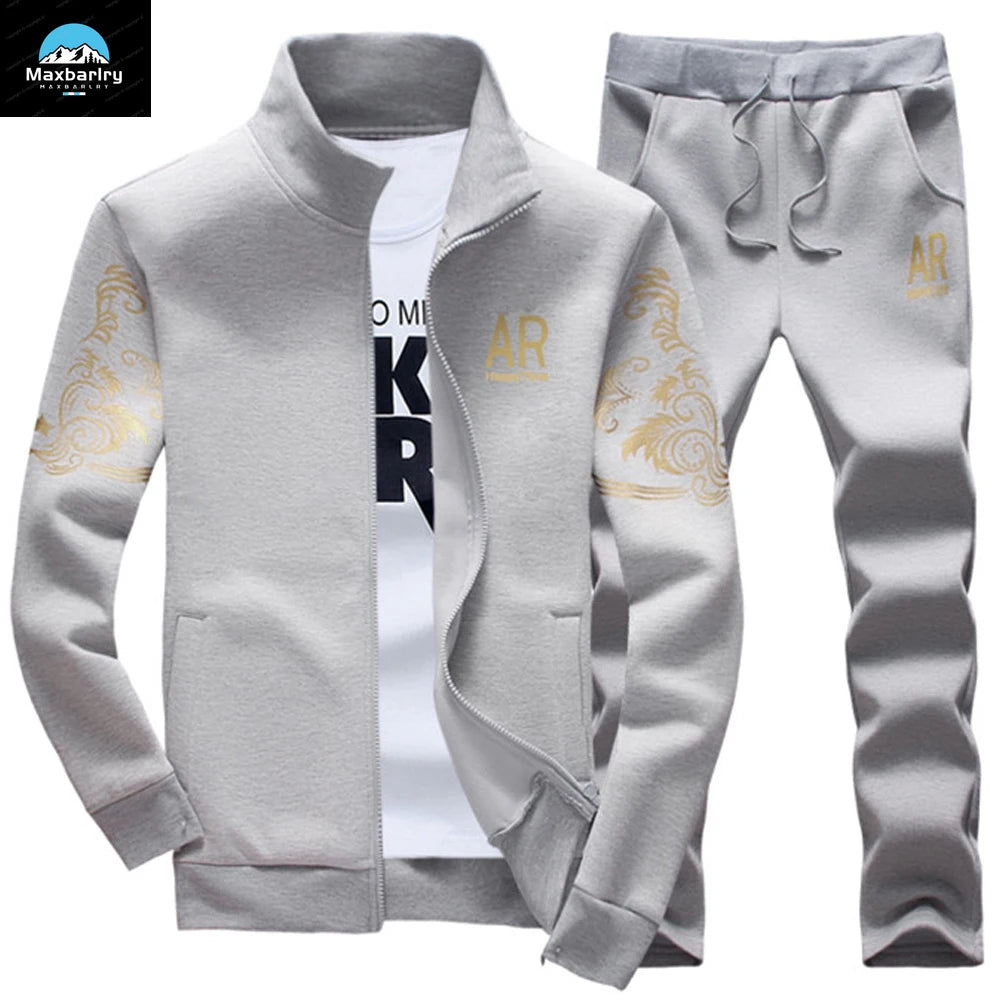 2024 New Men's Tracksuit Fleece Jacket and Sweatpants 2 Piece Set Spring Autumn Sports Suit Long Sleeve Sets Men Sweatsuit Warm