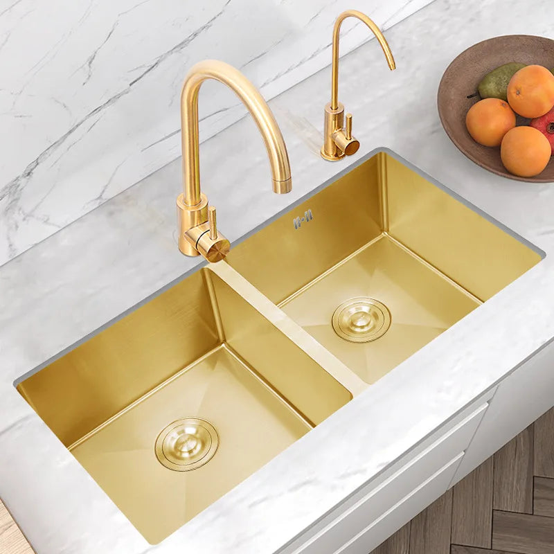 Modern Luxury Golden 850*450*210mm Kitchen sink Double sink High Quality SUS304 Stainless steel Kitchen sink Brushed Gold