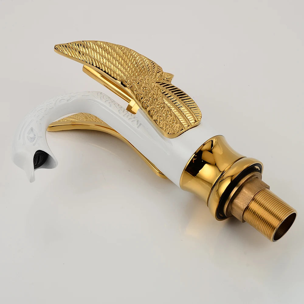 Basin Faucets New Design Swan Faucet Gold Plated Wash Basin Faucet Hotel Luxury Copper Gold Mixer Taps hot and cold Taps 85535K