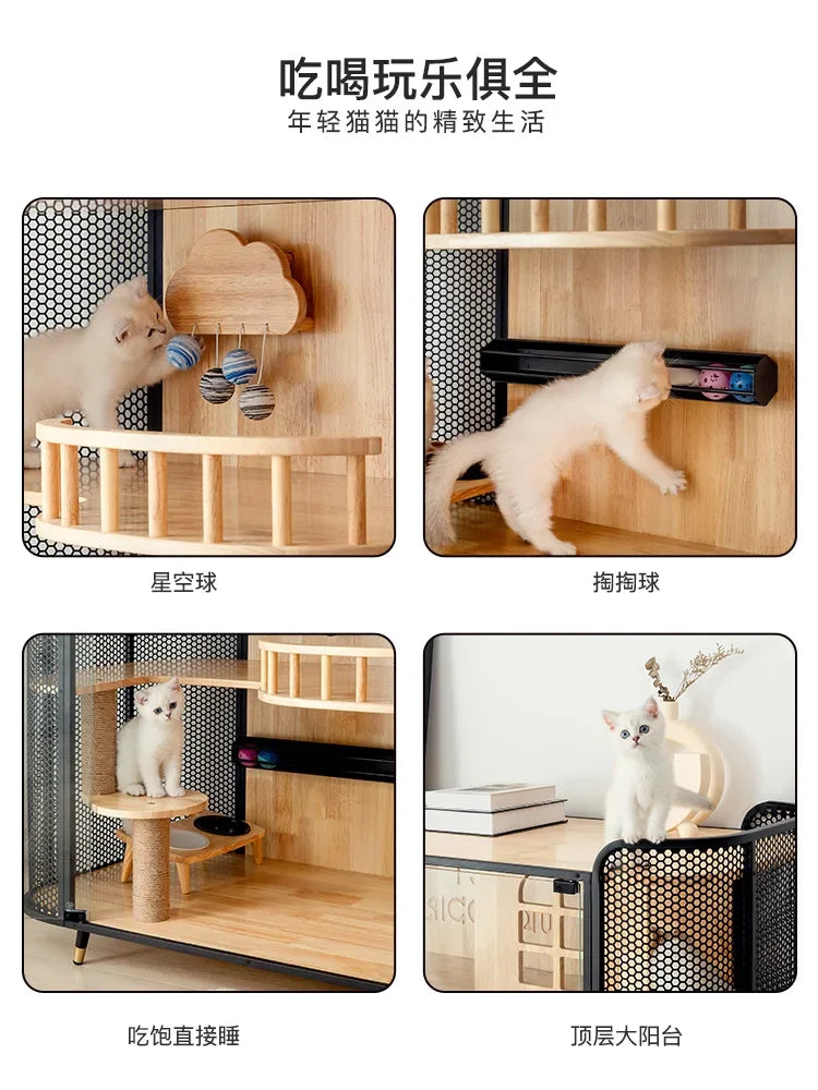 Cat House Cat Villa Luxury Solid Wood Pet Cat Coffee Bar