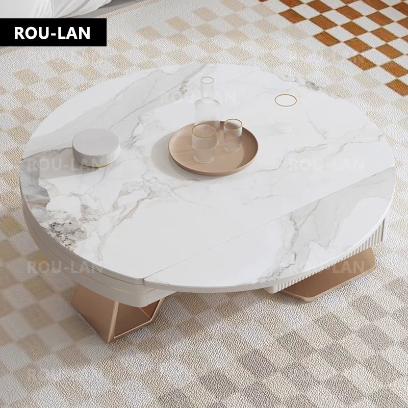 Light Luxury Rock Slate Coffee Table Modern Simple Round Telescopic Living Room Household Small Cream Wind Coffee Table