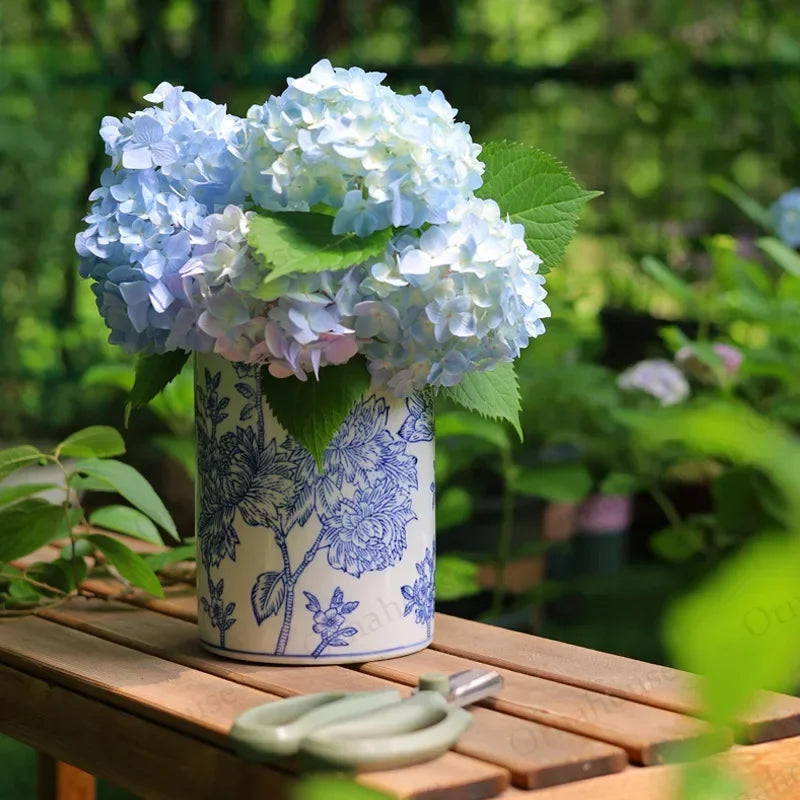 Nordic Retro Blue and White Porcelain Vase New Chinese Style Home Decoration Flower Arrangement Container Living Room Decoration