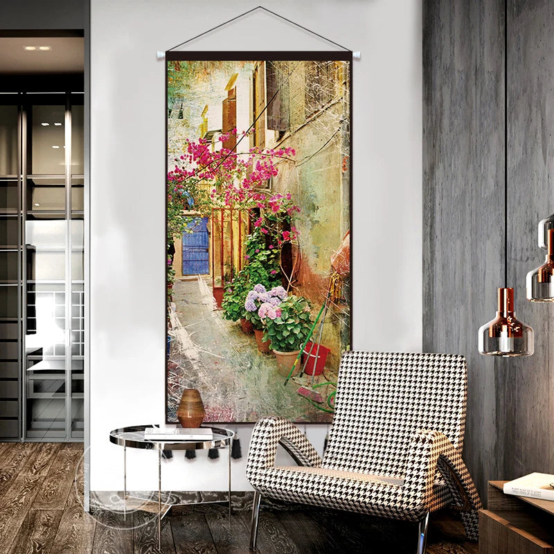 Landscape Oil Painting Fabric Hanging Painting Restaurant Decorative Canvas Modern Luxury Dining Table Background Wall Tapestry