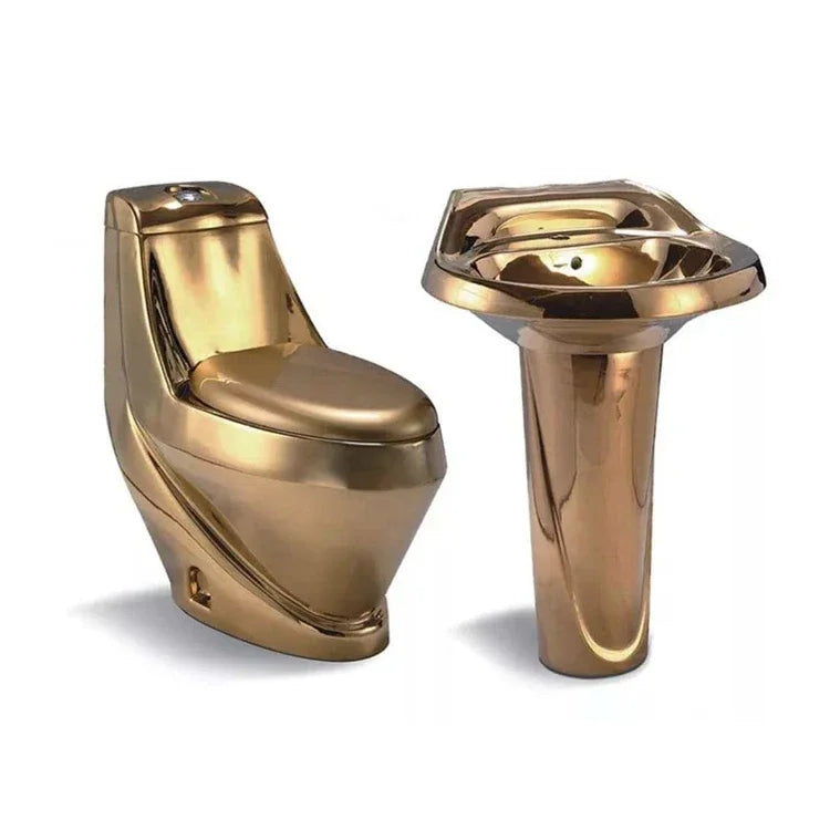 Golden Plated Sanitary Wares Wc Strap 250mm One Piece Ceramic Gold Color Toilet